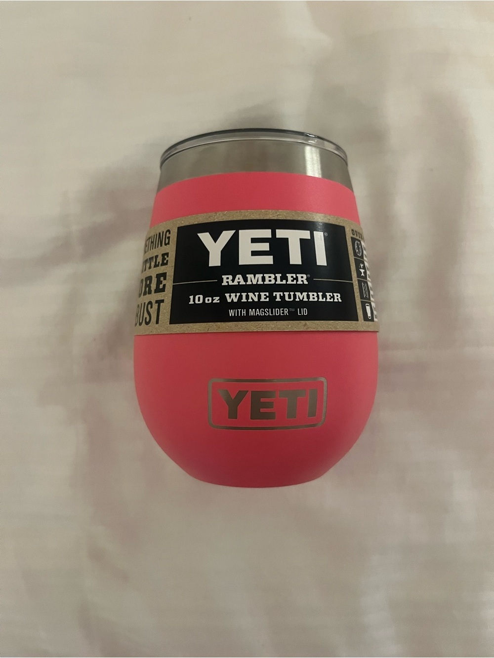 Yeti Rambler Wine Tumbler in Coral Pink with Silver Trim